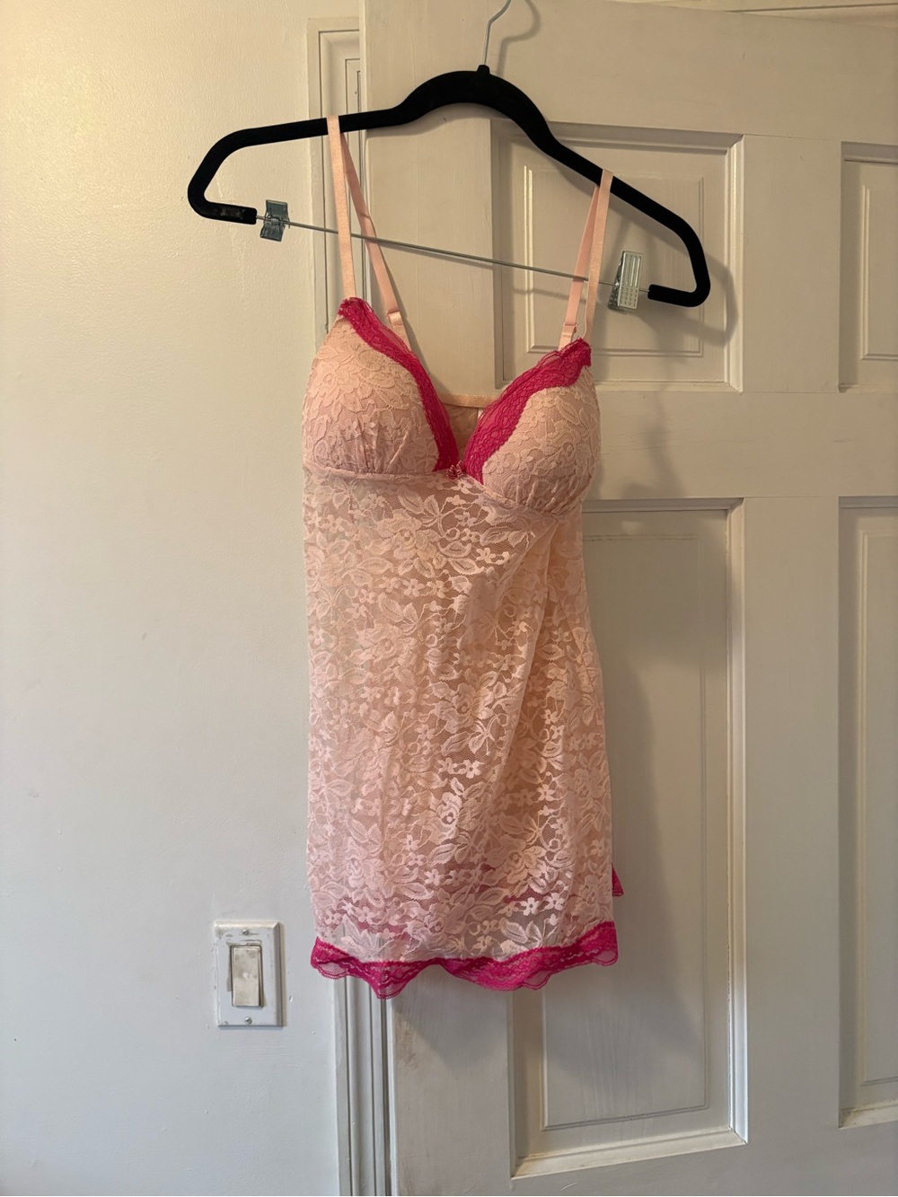 Gilligan & O'Malley Pink Lace Chemise with Hot Pink Trim